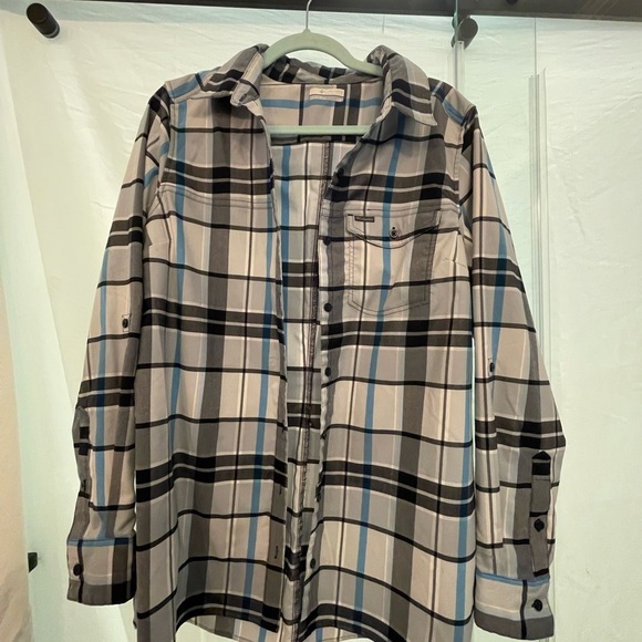Columbia Black Blue White Plaid Omni Wick Button Down Shirt Mens Size - Picture 1 of 8